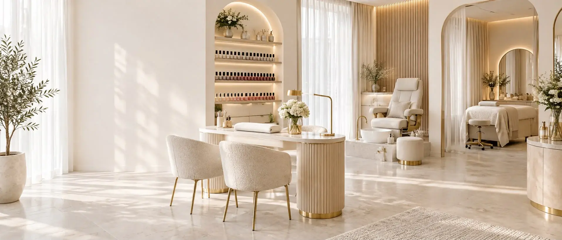 Beauty Bang salonunda manikür, pedikür ve bakım istasyonları